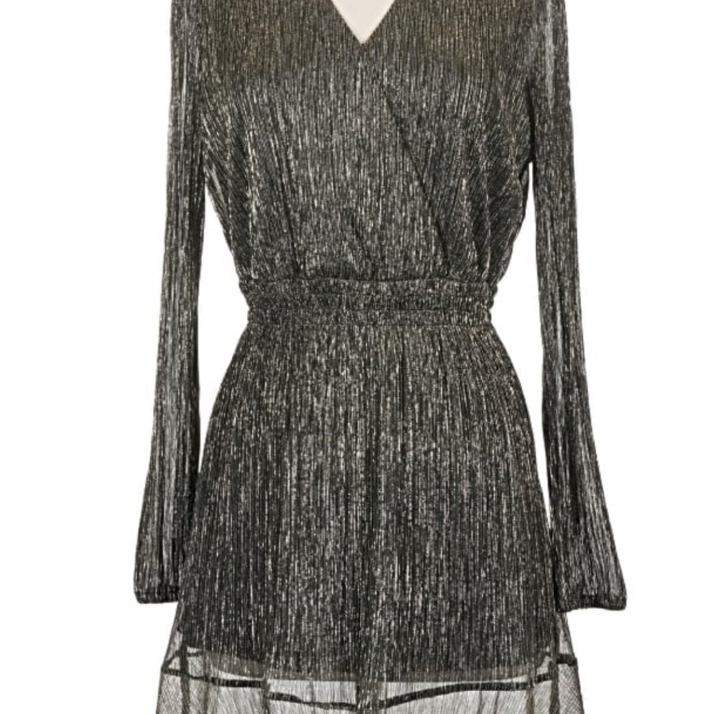 Banana Republic Shimmery Black Long-Sleeve V-Neck Dress